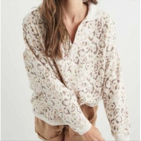 Aerie Leopard Print Quarter Zip Pullover Size XS - Picture 2 of 6